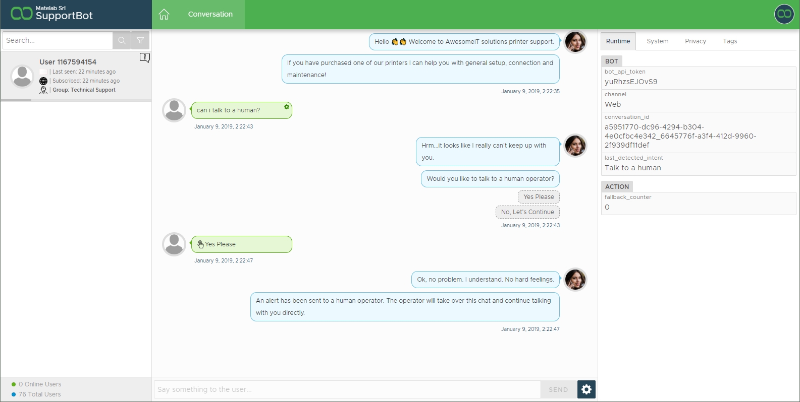 customer service chatbot conversation