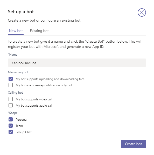 set up microsoft teams chatbot on app studio